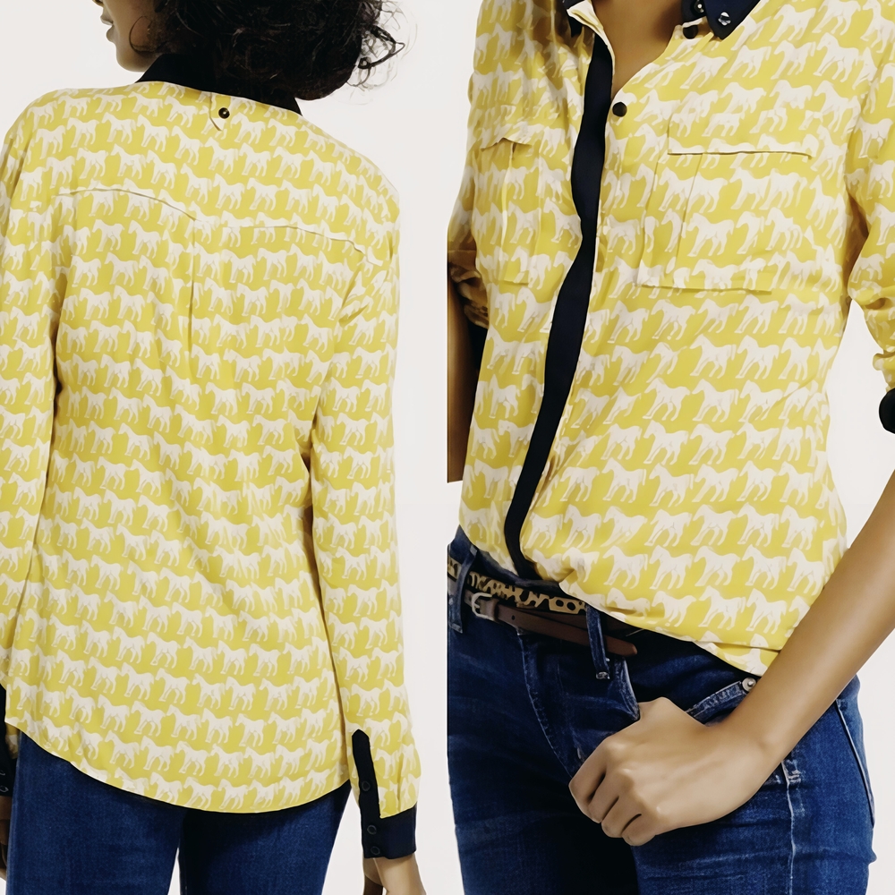 Anthropologie Yellow and Black Patterned Button Down Shirt